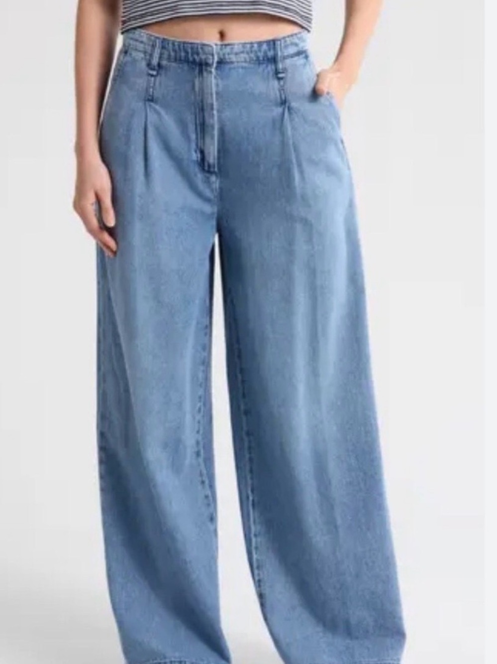 NWT Rag & Bone High-Waist Wide Leg Light Blue The Aurora Pleated Denim Size 30